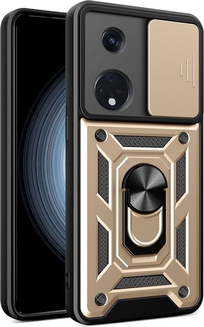 MobyDefend Hoesje - Geschikt voor Oppo Reno8 T - Pantsercase Met Draaibare Ring - Goud