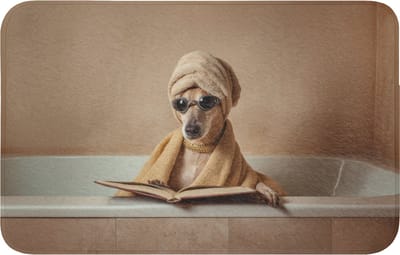 Badmat 80x50 cm - Antislip - Bad - Hond - Boek - Zonnebril - Badmatten voor badkamer - Badkamermat - Douchemat - Badkamer mat