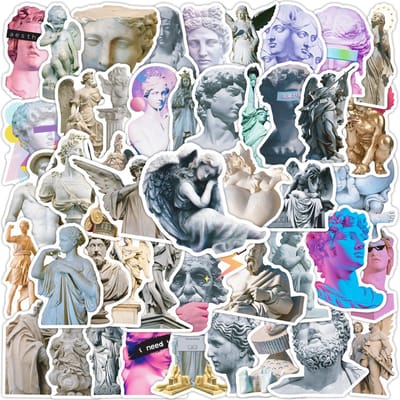 Stickers met Standbeelden - 50 Stickers van Beroemde kunstwerken met Engelen, Filosofen, Moderne beelden - 4x6CM