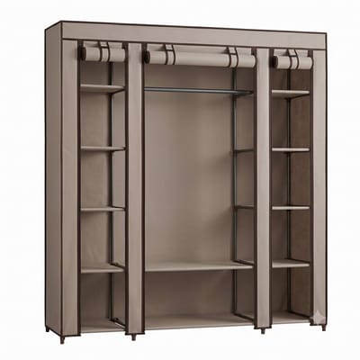 NordHaus Stoffen Kledingkast met Hangroede en 12 Opbergvakken - Opvouwbare Garderobekast - Grote Opbergruimte - Taupe - 150x45x175 cm
