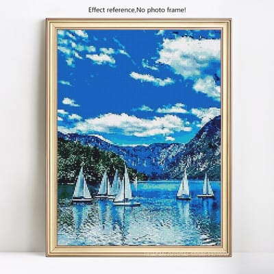 Peinture diamant 5D à faire soi-même, image panoramique en strass, broderie de mer, vente complète ronde 20X30 blue