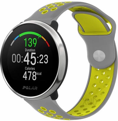 Strap-it Ademend siliconen sport bandje - geschikt voor Polar Unite / Ignite / Ignite 2 / Ignite 3 / Pacer - grijs/geel