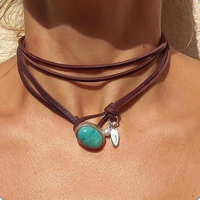 Jomide Ketting Bohemian Koord - Turquoise Hanger