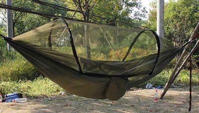 Kampeerhangmat Klamboe - Outdoor Hangmat - Ontspannen Buiten - Ingebouwde Klamboe - 2 Persoons - Groen