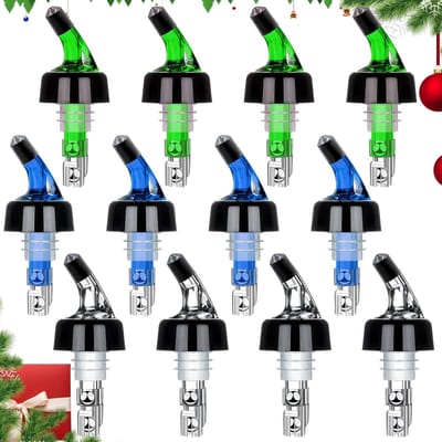 KZQ Set van 1 oz sterke drankschenkers, 12 automatische wijnmaatbekers, cocktailschenkers, thuisbar (4 transparant, 4 groen, 4 blauw)