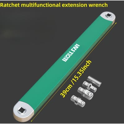 Clé d'extension multifonctionnelle, 39cm/15.35inch, Conversion à cliquet, Extension étroite, Douille à dégagement rapide, Outil universel pour l'entretien automobile vert