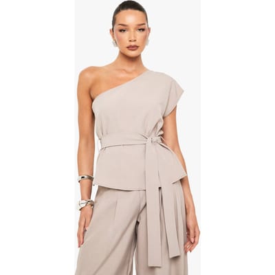 boohoo Dames Woven Hammered One Shoulder Belted Top | Taupe | Maat: 34