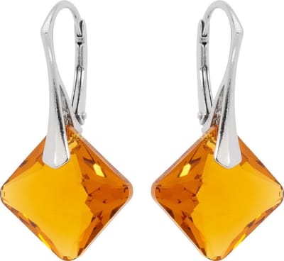 DBD - Zilveren Oorbellen - Swarovski Kristal Elements - Princess Topaz Geel - 16MM - Anti Allergisch