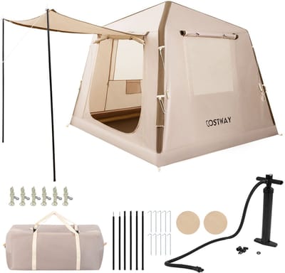 Opblaasbare tent - Opblaasbare glamping tent - Waterdicht - Tot 4 personen - Khaki - Camping - Tuin - Glamping - 210 x 210 x 180 cm