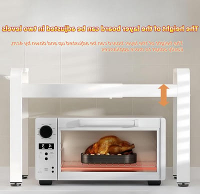 Dubbele Laag Uitbreidbare Magnetron Rek met 6 Haken, Ruimtebesparend Keukenopbergrek voor Kookaccessoires en Keukenbenodigdheden, 15-25" L x 14.25" W x 18.5" H