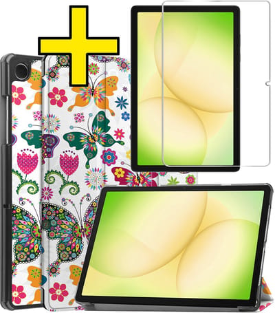 Hoes - Geschikt voor Samsung Galaxy Tab A11 Plus - Met Screenprotector - Trifold Bookcase - Hard Cover - Hardcover Book Case - Tablet Hoesje - Vlinders