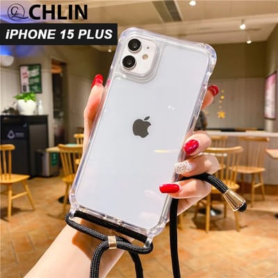 CL CHLIN® - iPhone 15 Plus transparant hoesje met ZWART koord - Hoesje met koord iPhone 15 Plus - iPhone 15 Plus case - iPhone 15 Plus hoes - iPhone hoesje met cord - iPhone 15 Plus bescherming - iPhone 15 Plus protector.
