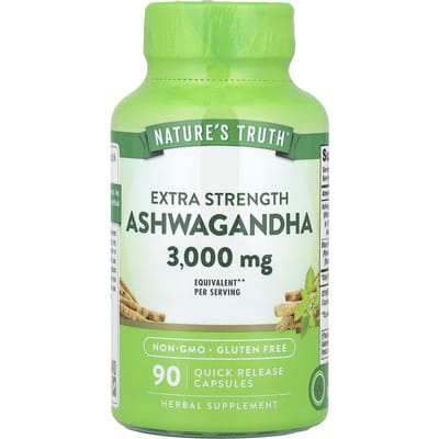 Nature's Truth, Ashwagandha, Extra Sterkte, 3.000 mg, 90 Snel Vrijkomende Capsules (1.500 mg per capsule)