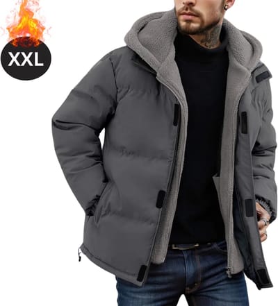 Livano Winterjas - Parka - Heren - Winter - Fleecejas - Volwassen - Stijlvol - Met Capuchon - Grijs - XXL