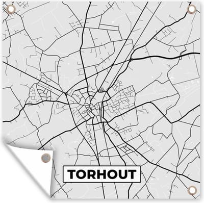 Tuin poster Zwart Wit – België – Plattegrond – Stadskaart – Kaart – Torhout - 200x200 cm - Tuindoek