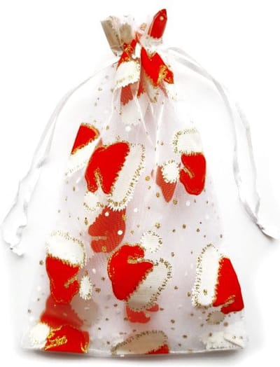 Kerst zakjes Organza - 26 x 35 cm - 5 stuk - Kerstman Hoed - Kerstverpakking Kerstdecoratie Kerstversiering