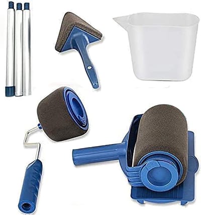 Multifunctionele Verfroller Set van 6 Stuks met Meetbeker, Hoekroller en Randstrips voor Muren, Plafonds en Scholen