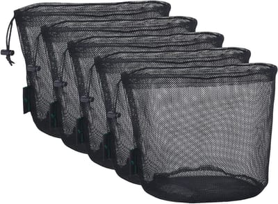 Zwarte Trekkoordtassen van Nylon, Duurzame Mesh Tas voor Kleine Reisbenodigdheden, 5 Stuks, Ideaal voor Opslag en Organisatie
