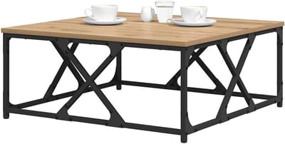 Salontafel - Koffietafel - Woonkamer Decoratie - Stevige Stalen Poten - 70 x 70 cm - Artisan Eiken