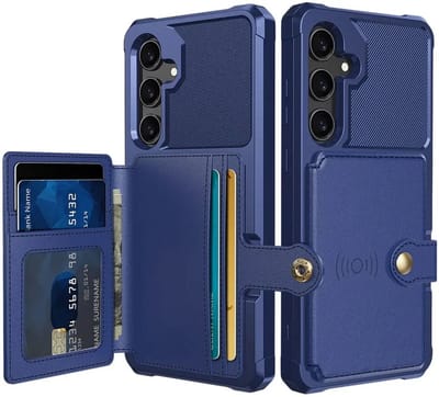 Portemonnee Hoesje Geschikt voor Samsung Galaxy S24 - Back Cover met Pasjeshouder - Telefoonhoesje voor Pinpas - Kaarthouder op Achterkant - Case met Magneet voor Auto Houder Blauw