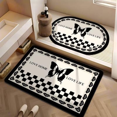 Badkamervloermat Diatomeeënaarde Absorberend Sneldrogend Voetmat Antislip Anti-val Toilet Gemakkelijk te Onderhouden Huishoudelijk Badkamer Tapijt 40 * 60 [rectangle] + 40 * 60 [ellipse]