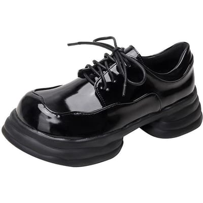 Japanse Retro Kleine Leren Schoenen Dames Chunky Hakken Lente Nieuwe Producten Niche Design Alles-match Dikke Zool Kleine Enkelschoenen College Stijl 40