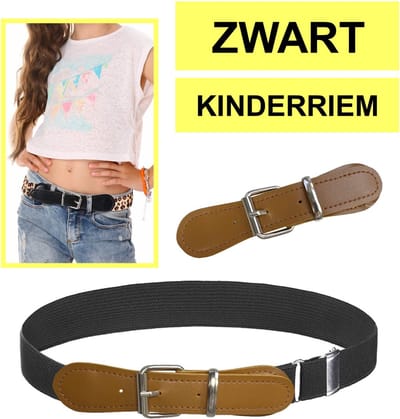 Fako Fashion - Kinderriem Elastisch Oval - Elastische Riem Voor Kinderen - Rekbare Riem - Broekriem - Stretch Riem - Natural - Zwart