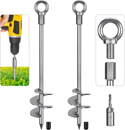 Grondanker 46 cm voor zware belasting, ideaal voor tenten, trampolines en schommels, met spiraalvormige schroef en vaste oog voor extra stabiliteit