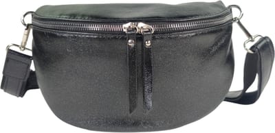 Qischa® - Crossbody heuptas bumbag - uni riem - soft - vegan - medium size - zwart metallic