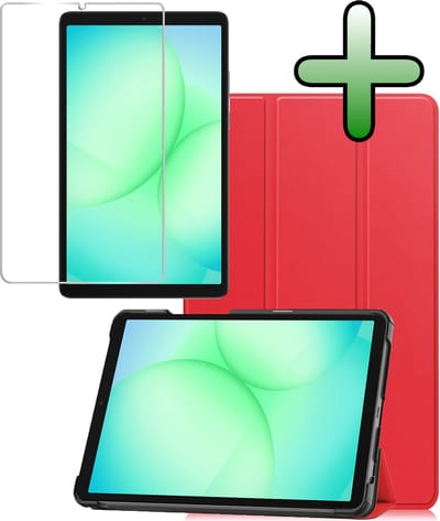 Hoesje Geschikt voor Samsung Galaxy Tab A11 / A9 - Met Screenprotector - Trifold Bookcase - Hard Cover - Hardcover Book Case - Tablet Hoes - Rood