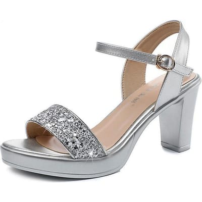 Grote Maten 34 -43 Pumps Voor Dames Zomerschoenen Blingbling Dames Jurk Hoge Hakken Dik Platform Vrouwen Sandalen Mode Feestschoenen 43 gray