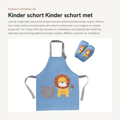 Dailygoods- Kinderschort met mouwen - Verstelbare schouderbanden - Zakken - Lichtgewicht - Duurzaam - Voor jongens/meisjes - Schort