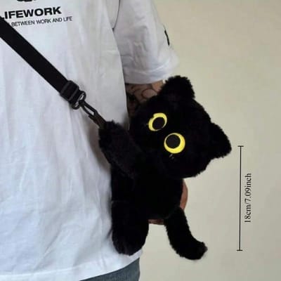 Zwarte Kat Rugzak Grote Ogen Kitten Pluche Pop Kawaii Knuffeldier Schoudertas Grote Capaciteit Zacht Speelgoed Mode Crossbody Tas gray