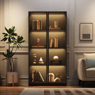 Vitrinekast - 80 x 40 x 160 cm - Met LED en App-bediening - Dubbele Deur en Verstelbaar - Glas - Transparant
