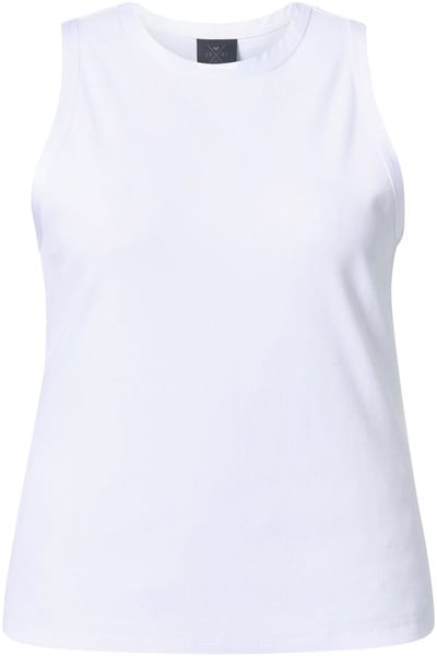 Ulla Popken - Dames - Ribtop satijnen randen Slim ronde hals mouwloos - Sneeuwwit - Maat 58+