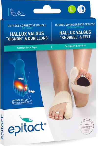 Epitact Corrigerende Hallux Valgus Orthese met Dubbele Werking - Maat L - Rechts - Tegen Knobbelpijn en Eelt - 1 Stuk