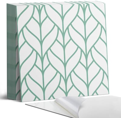 Coloray Plaktegels - Bladpatroon in symmetrie Portugese Tegels - 30 cm x 30 cm - Turkoois Plaktegels - 9 stuks - Vierkant PVC Tegels - Plaktegels Keuken - Zelfklevende Vloertegels - Vinyl Tegels - Zelfklevende Tegels