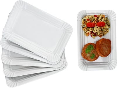 Set van 6 PUR papieren borden groot rechthoekig porselein wit - 24302119