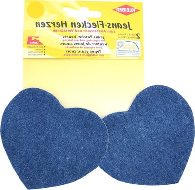 Strijkpatches Hartvormig - Reparatiedoekjes Katoen - Kleding Repareren - Set van 2 stuks - 8.5 x 10.5 cm - Blauw