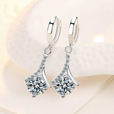 KOFSAC Nieuwe Trendy Sterling Oorbellen Voor Vrouwen Bruiloft Elegant Blauwe Zirkonia Geometrie Oorbel Sieraden Vrouwelijk Dagelijks Dragen white