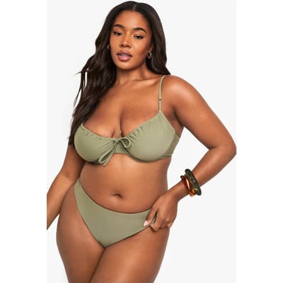 boohoo Dames Plus Swimwear Essentials Bikini Top met beugels | Khaki | Maat: 26