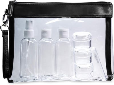 Famanu – Transparante toilettas 100 ml en 1 liter - handbagage geschikt - reis-cosmeticatas met rits - zwart