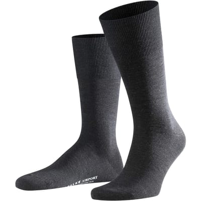 FALKE Airport eenkleurig wol katoen sokken heren grijs - maat 41-42