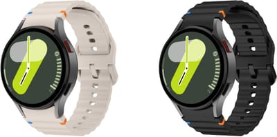Strap-it 2-pack Siliconen Wave Sportbandjes – Comfortabel, waterbestendig & zweetbestendig – Zwart & Sterrenlicht – geschikt voor Samsung Galaxy Watch 7 (40/44mm) / 6 Classic / 5 Pro / 4 Classic / FE
