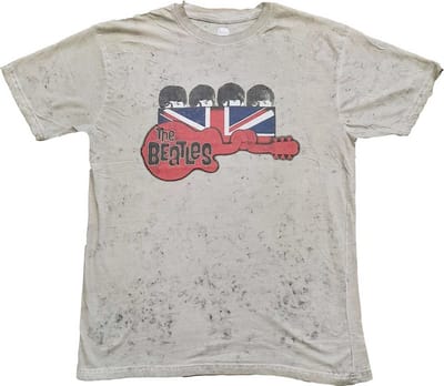 The Beatles - Guitar & Flag Heren T-shirt - S - Grijs