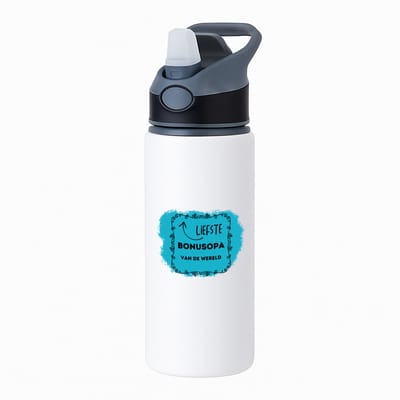 Hacebo® - liefste bonusopa van de wereld waterfles met rietje zwart - Opa - de liefste bonusopa - verjaardag - cadeautje voor opa - opa artikelen - kado - geschenk - water fles - 650ML