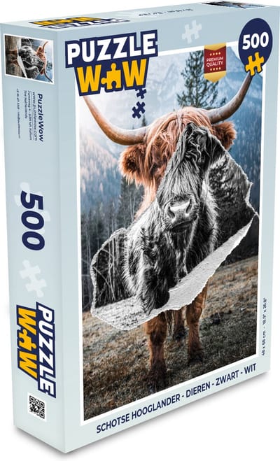 Puzzel Schotse hooglander - Dieren - Zwart - Wit - Legpuzzel - Puzzel 500 stukjes