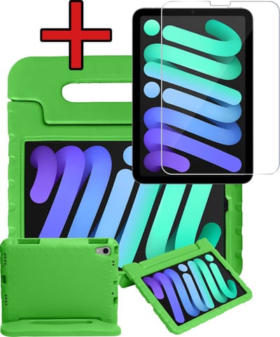Hoesje - Geschikt voor Apple iPad Mini 7 (2024) - 8.3 inch - 7e Generatie - Met Screenprotector - Kinderhoes - Shockproof Bumper - Kidsproof Case - Tablethoes - Kinder Hoes Cover - Groen
