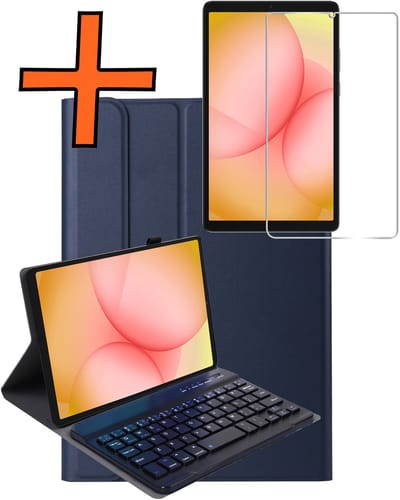 Hoesje - Geschikt voor Samsung Galaxy Tab A11 - Met Screenprotector - Keyboard Book Cover - Toetsenbord Case - Hoes - Donkerblauw