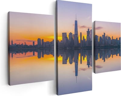 Artaza Canvas Schilderij Drieluik New York Skyline Bij Zonsopgang - 90x60 - Foto Op Canvas - Canvas Print